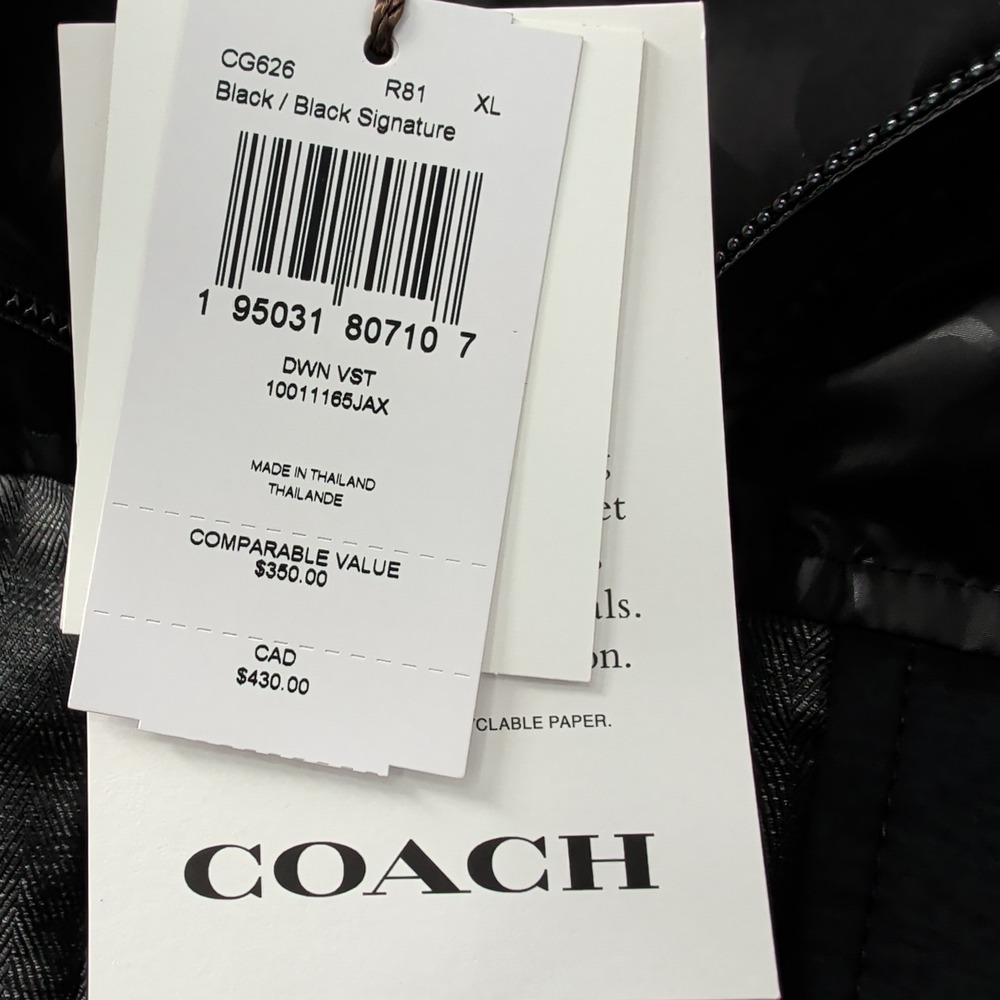 Coach Mens Signature Colorblock Down Vest Black Grey Puffer CG626 XL New - Picture 7 of 14